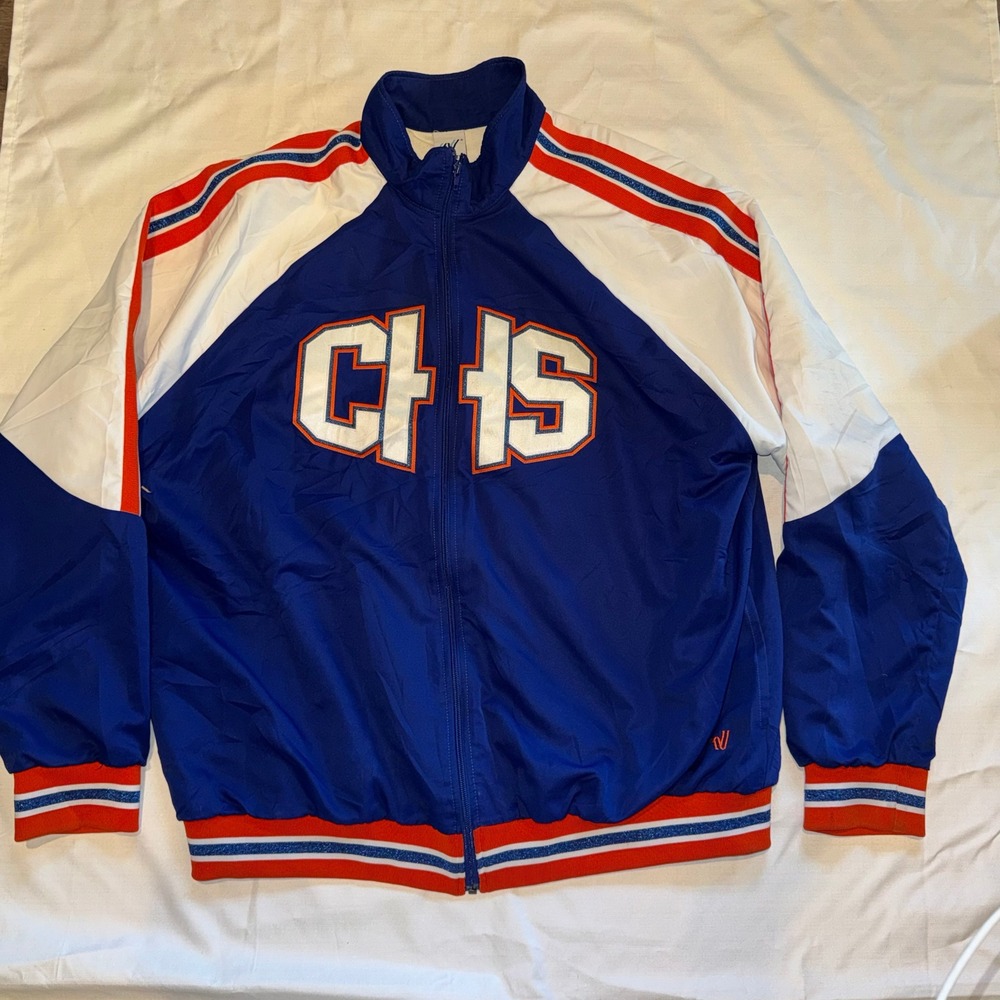Vintage CHS Varsity Cheerleader Track Jacket Blue Red White School Spirit Warmup